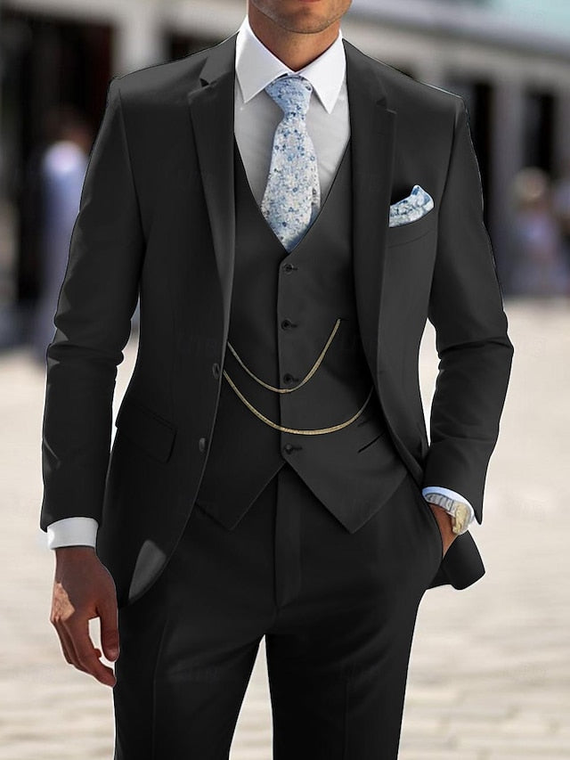 Costumes de Mariage 3 Pièces pour Hommes, Coupe Ajustée, Simple Boutonnage, Deux Boutons