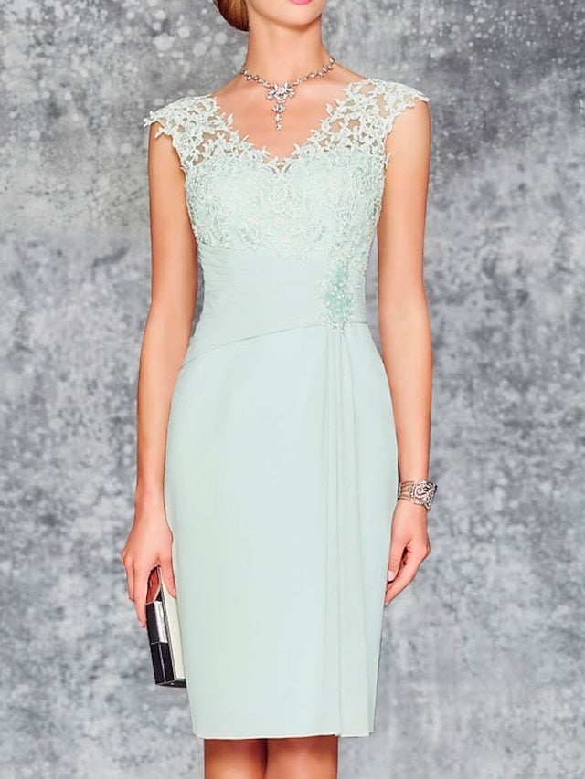 Robes de Mère de la Mariée Fourreau/Colonne à Col en V et Longueur Genou