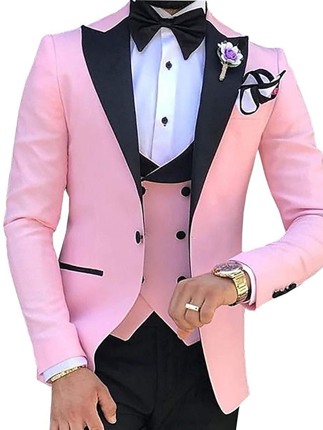 Costumes de Mariage 3 Pièces pour Hommes, Coupe Ajustée, Simple Boutonnage, Couleur Unie
