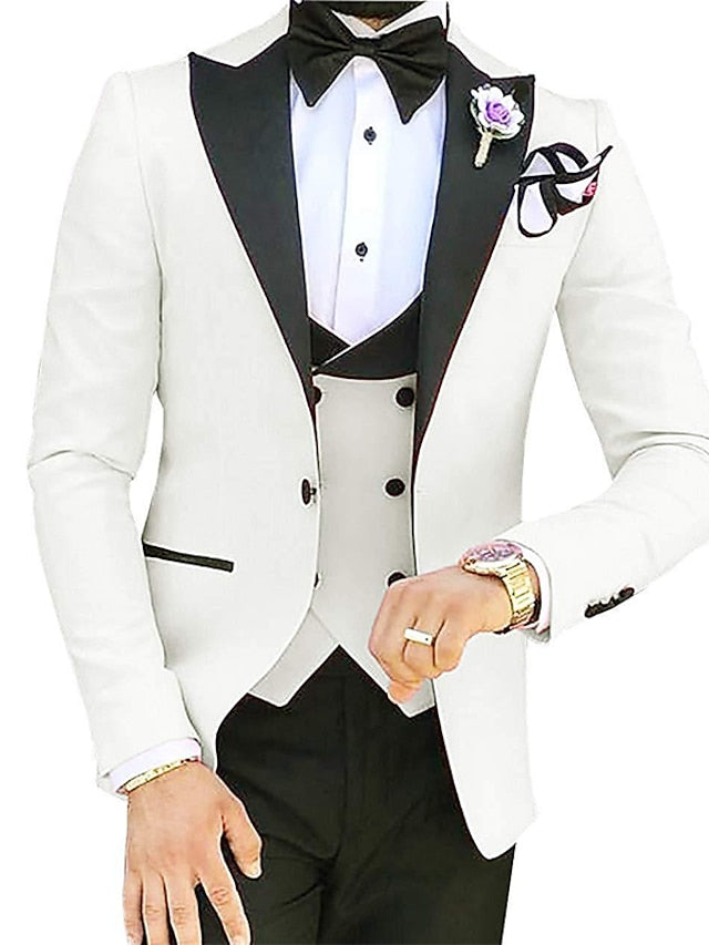 Costumes de Mariage 3 Pièces pour Hommes, Coupe Ajustée, Simple Boutonnage, Couleur Unie