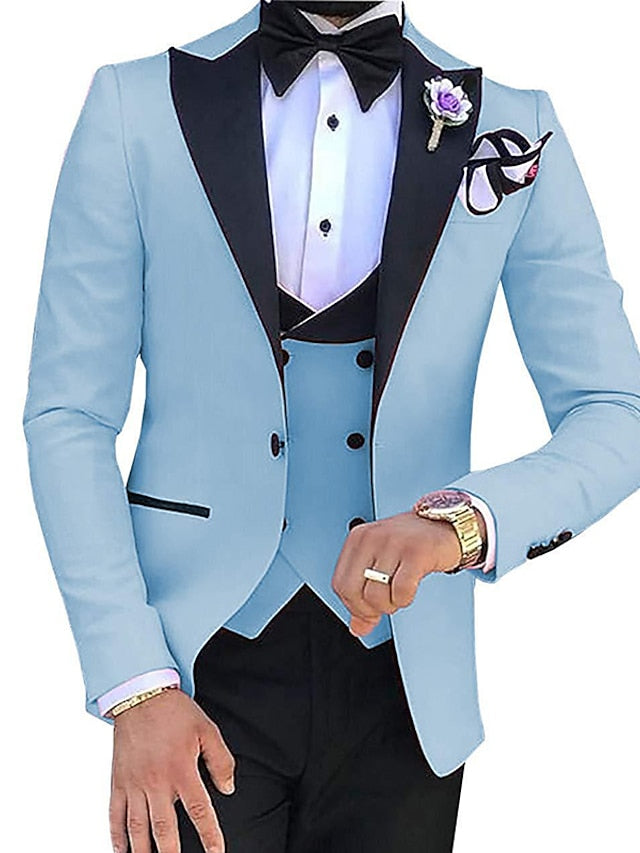 Costumes de Mariage 3 Pièces pour Hommes, Coupe Ajustée, Simple Boutonnage, Couleur Unie