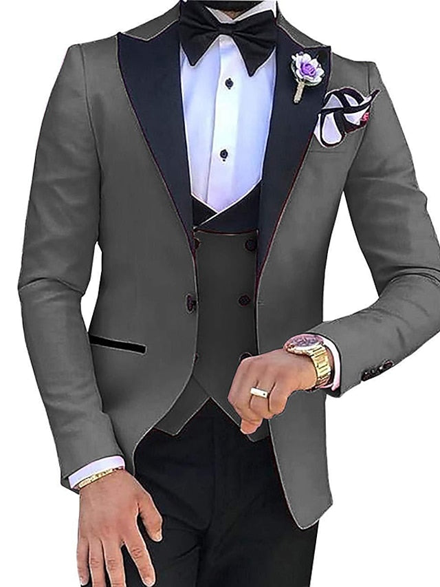 Costumes de Mariage 3 Pièces pour Hommes, Coupe Ajustée, Simple Boutonnage, Couleur Unie