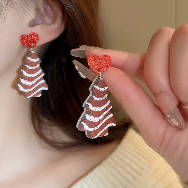 Boucles D'Oreilles en Plastique pour Femme en Forme de Sapin de Noël