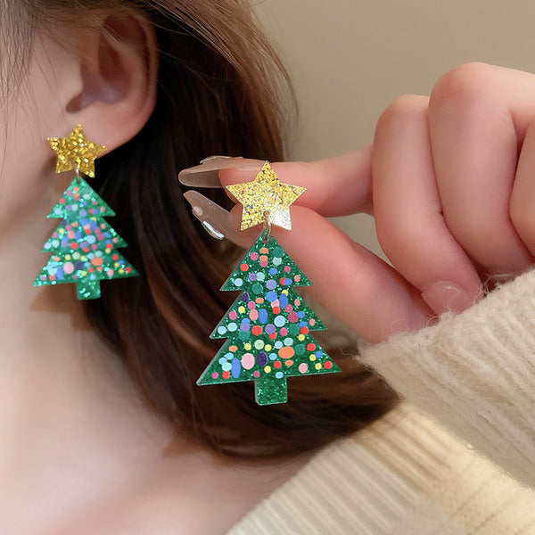 Boucles D'Oreilles en Plastique pour Femme en Forme de Sapin de Noël