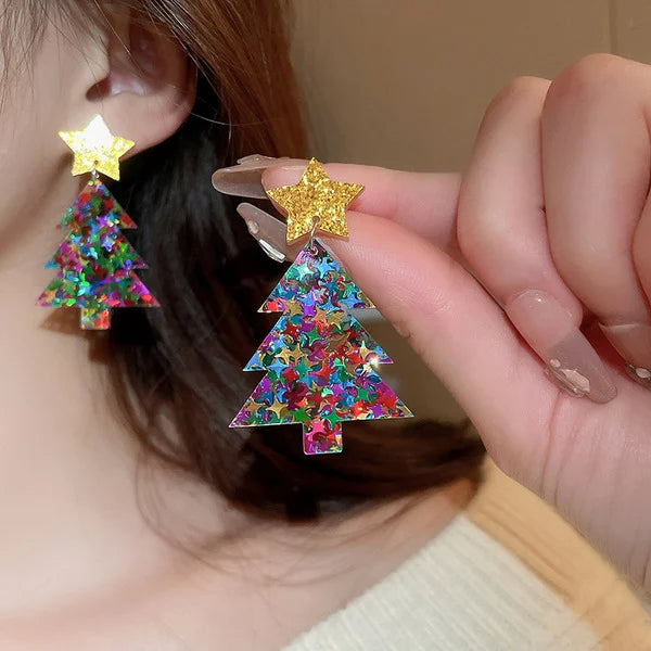 Boucles D'Oreilles en Plastique pour Femme en Forme de Sapin de Noël