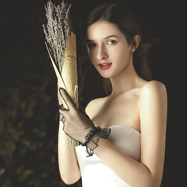 Gant en Filet Au Poignet / Dentelle à Volants / Gant de Mariage / Gant de Fête