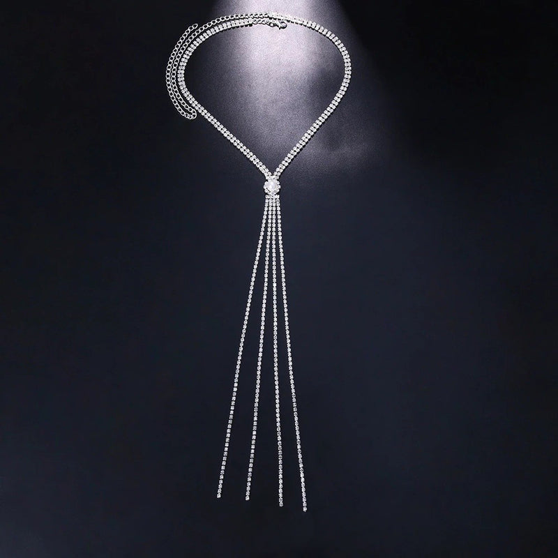Collier Lariat Élégant avec Strass Ronds