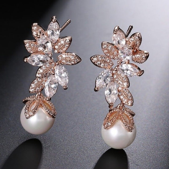 Boucles D'Oreilles Pendantes Élégantes en Perles et Strass