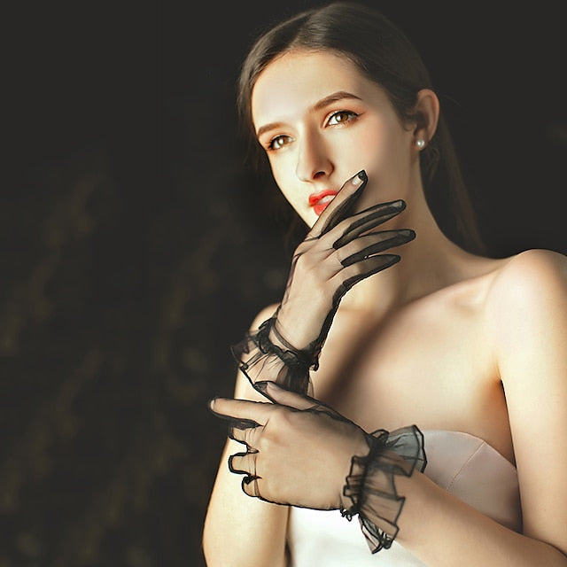 Gant en Filet Au Poignet / Dentelle à Volants / Gant de Mariage / Gant de Fête