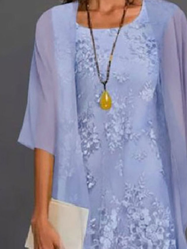 Robes de Mère de la Mariée Fourreau/Colonne à Col Bijou, Longueur Thé