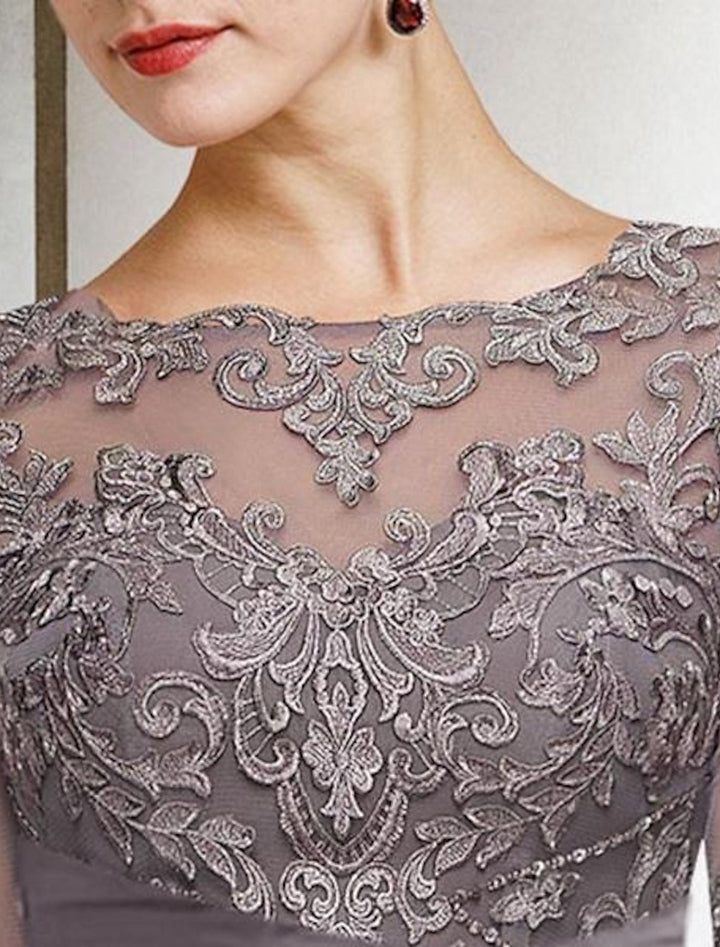 Tailleur-Pantalon en Mousseline de Soie à Col Bijou et Manches Mi-Longues avec Dentelle pour Mère de la Mariée