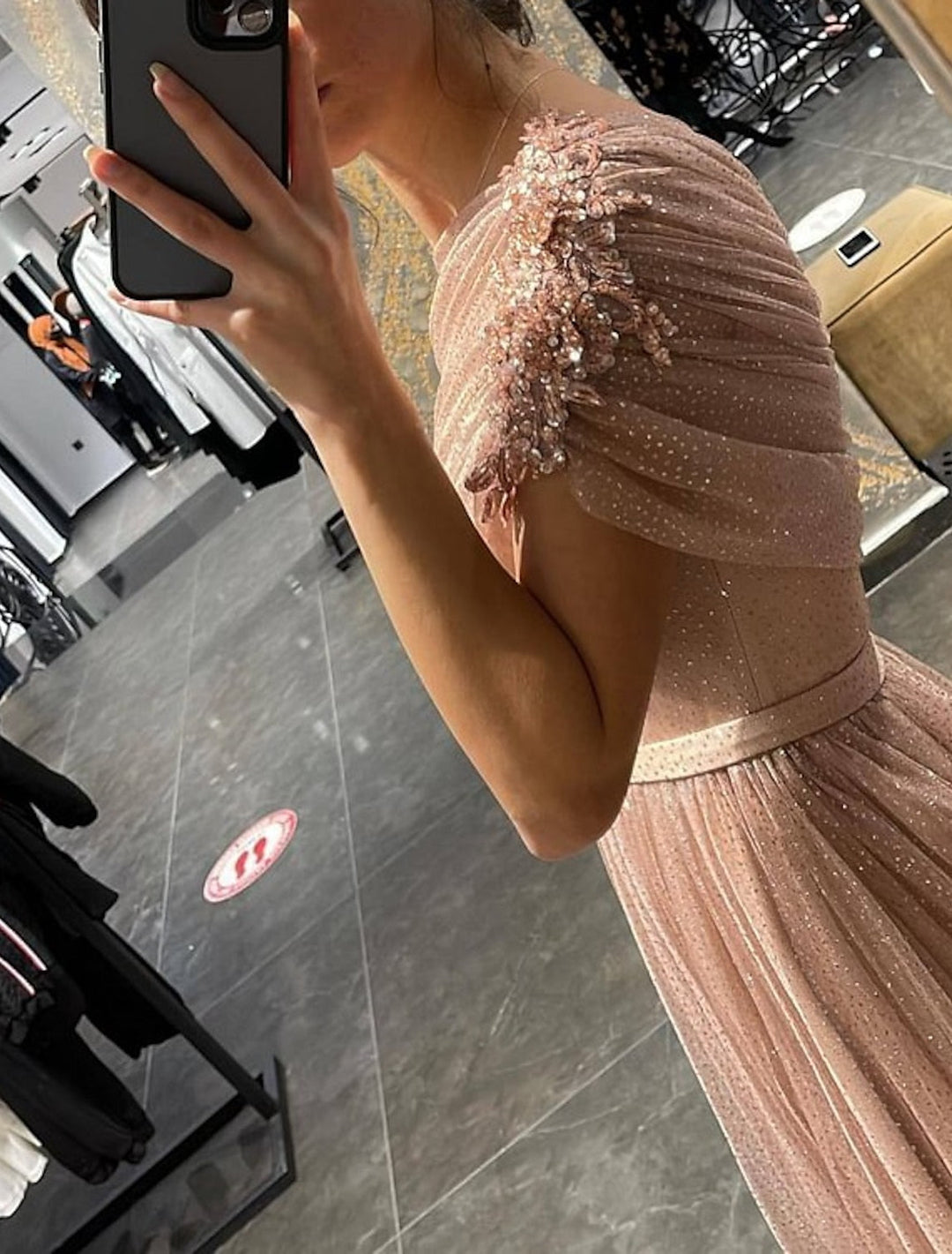 Robe de Bal Longue à Une Épaule, Coupe A-Line/Princesse, avec Paillettes