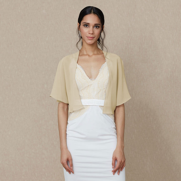 Élégante Enveloppe de Mariage en Mousseline de Soie à Manches Courtes avec Protection Solaire et Couleur Pure