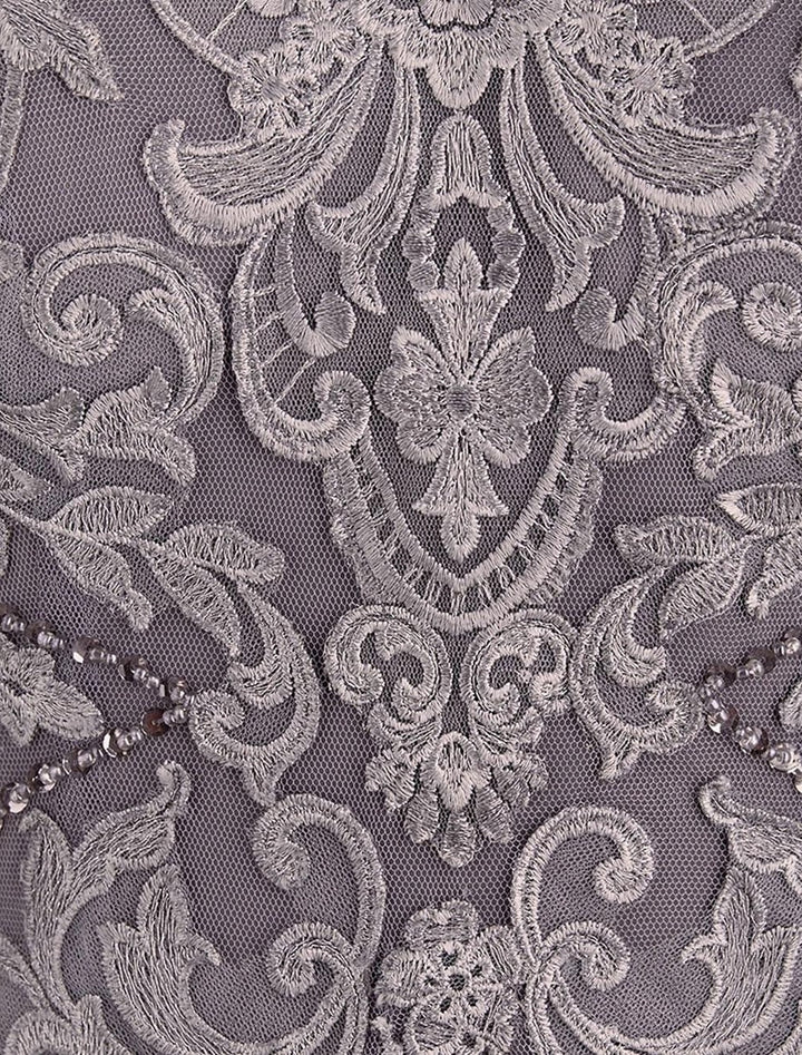 Tailleur-Pantalon en Mousseline de Soie à Col Bijou et Manches Mi-Longues avec Dentelle pour Mère de la Mariée