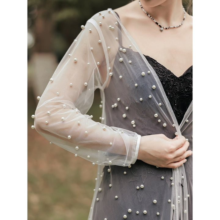 Enveloppes de Mariage Élégantes à Manches Longues en Tulle Illusion avec Couleur Pure