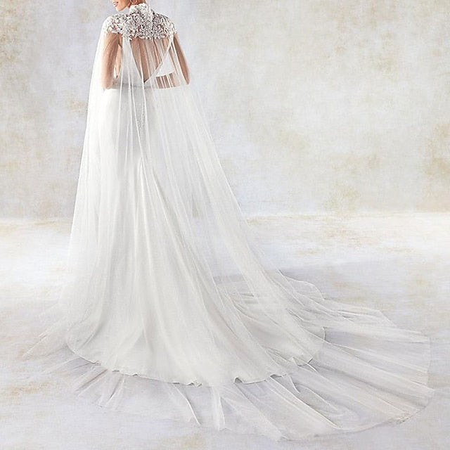 Écharpe de Mariage Élégante et Luxueuse en Tulle à Manches Courtes pour Femme avec Appliques