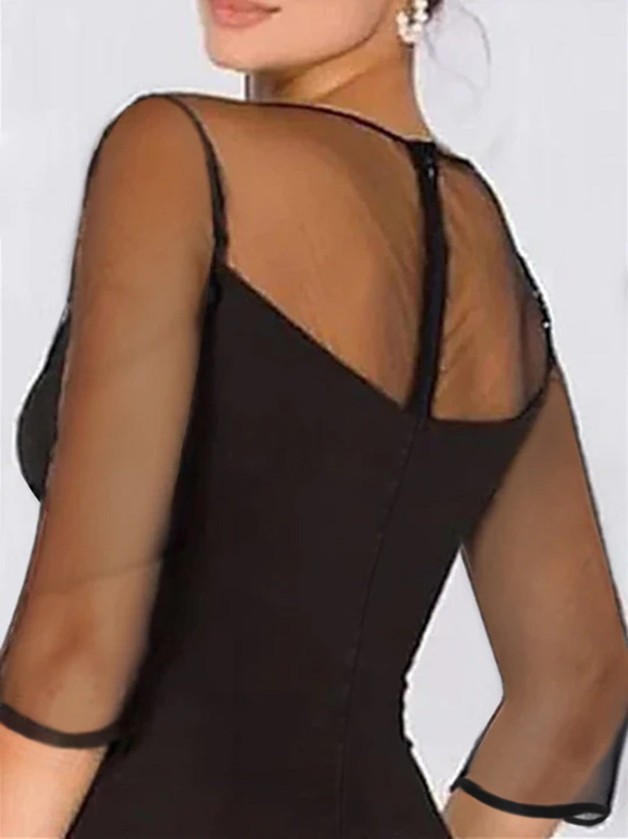 Robe de Mère de la Mariée Coupe A-Line/Princess à Manches 3/4 avec Dentelle et Fente Haute