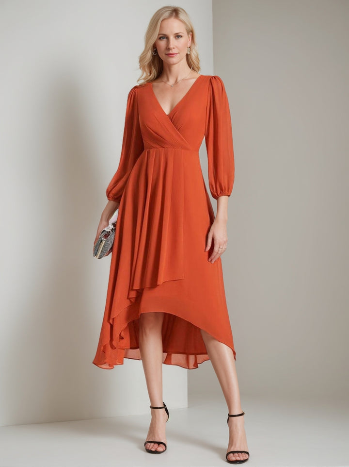 Robe Mi-Longue à Manches 3/4 et Ourlet Asymétrique