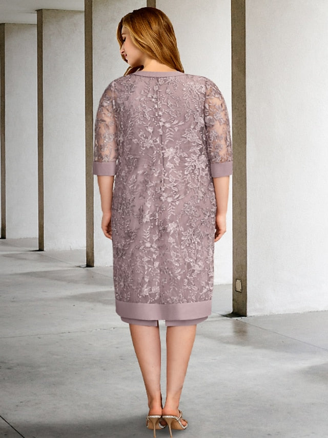 Robes de Mère de la Mariée Fourreau/Colonne à Col Bijou Au Genou