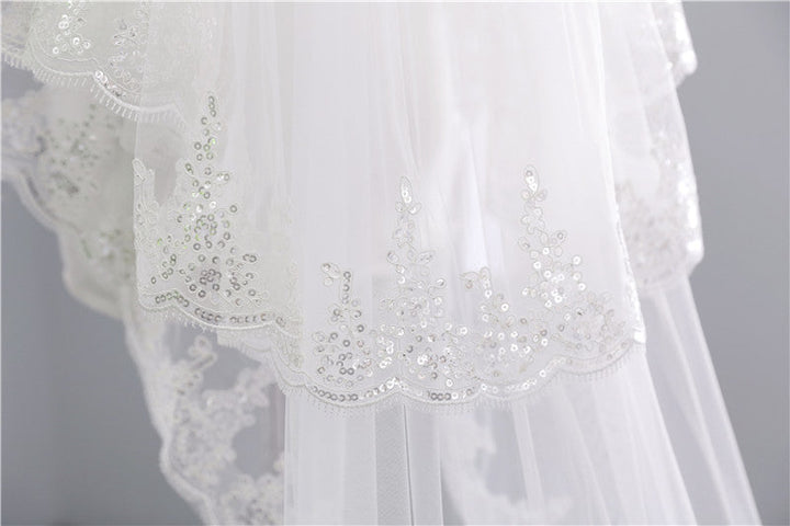 Voile de Mariée Élégant à Deux Niveaux avec Paillettes