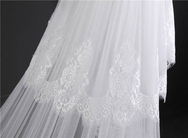 Voile de Mariage en Dentelle à Un Niveau Extra Large de 3 M de Long avec Appliques
