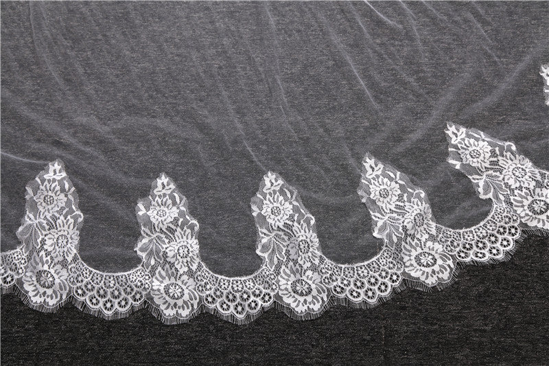 Voile de Mariage en Dentelle à Un Niveau Extra Large de 3 M de Long avec Appliques