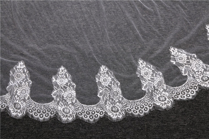 Voile de Mariage en Dentelle à Un Niveau Extra Large de 3 M de Long avec Appliques