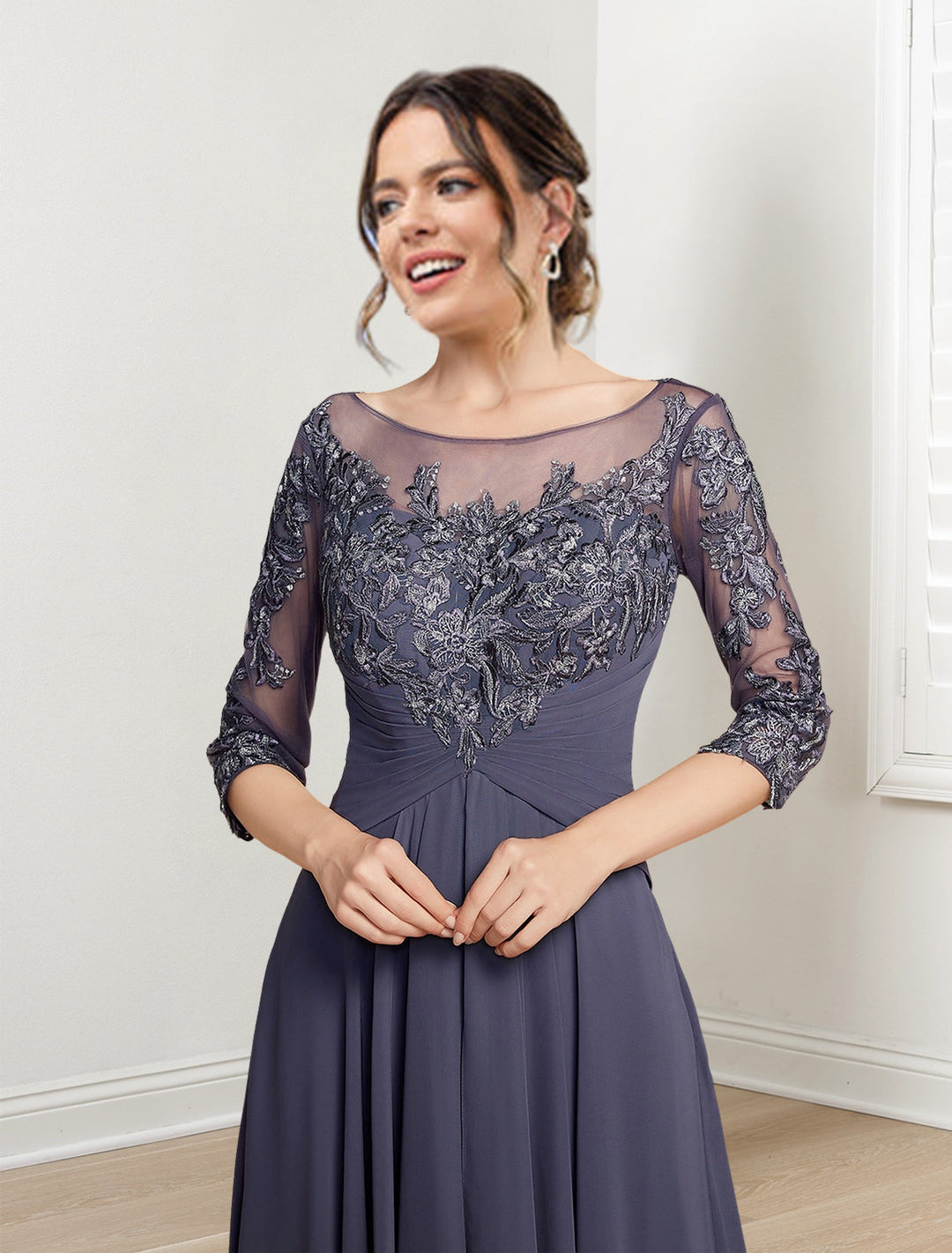 Robes de Mère de la Mariée Coupe A-Line/Princess, Longueur Au Sol, Décolleté Plongeant