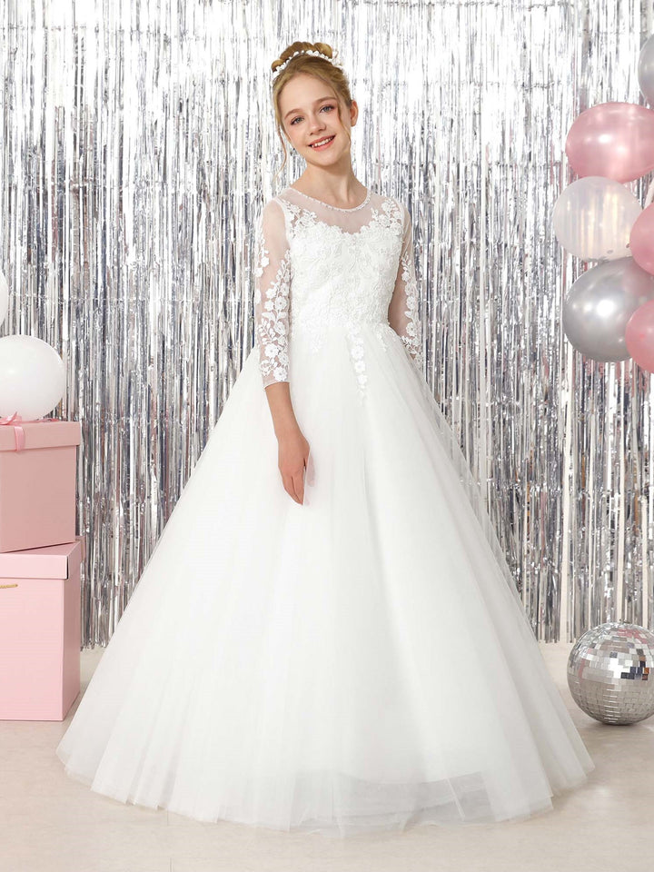 Robe de Bal à Manches 3/4 et Col Rond, Longueur Au Sol, pour Demoiselle D'Honneur