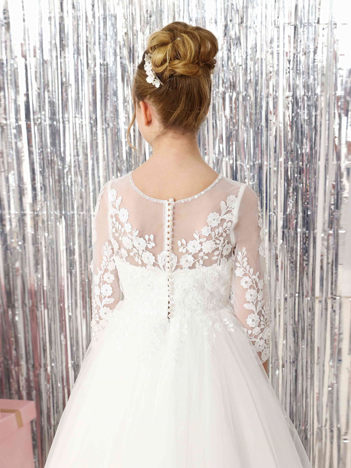 Robe de Bal à Manches 3/4 et Col Rond, Longueur Au Sol, pour Demoiselle D'Honneur