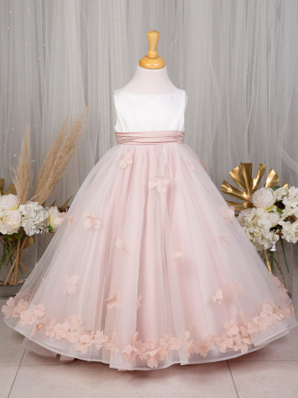 Robe de Demoiselle D'Honneur en Tulle Satiné Coupe A-Line/Princesse Sans Manches Longueur Au Sol