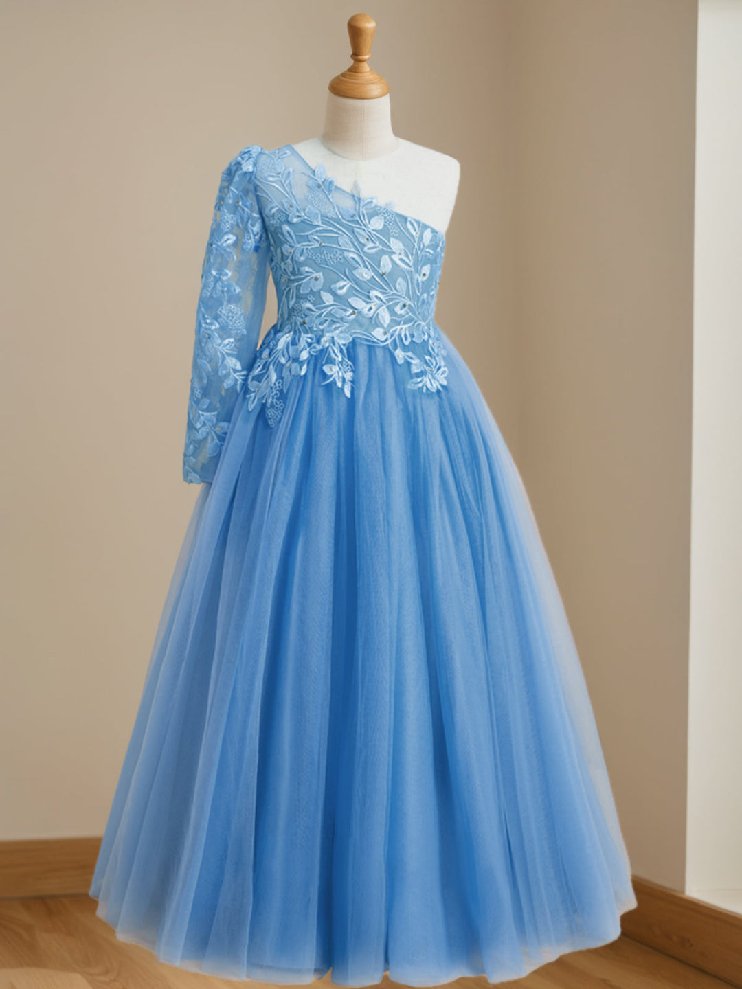 Robe de Demoiselle D'Honneur A-Line/Princess à Une Épaule et Longueur Au Sol avec Appliques