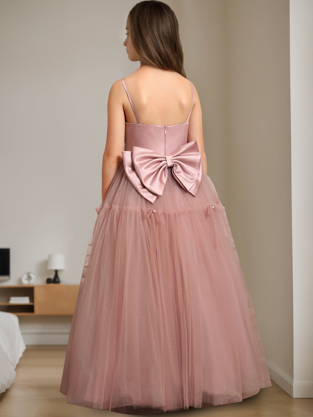 Robe de Demoiselle D'Honneur Trapèze/Princesse à Col Carré Sans Manches et Longueur Au Sol avec Perles