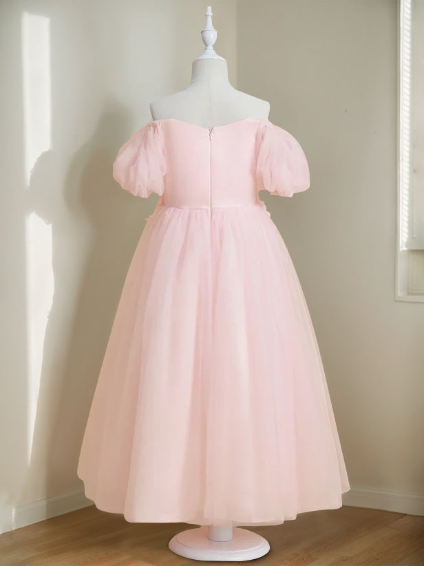 Robe de Demoiselle D'Honneur A-Line/Princess à Épaules Dénudées et Longueur Cheville avec Perles et Fleurs 3D