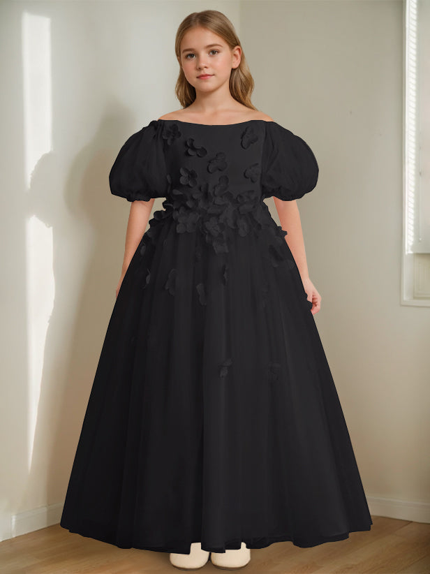 Robe de Demoiselle D'Honneur A-Line/Princess à Épaules Dénudées et Longueur Cheville avec Perles et Fleurs 3D