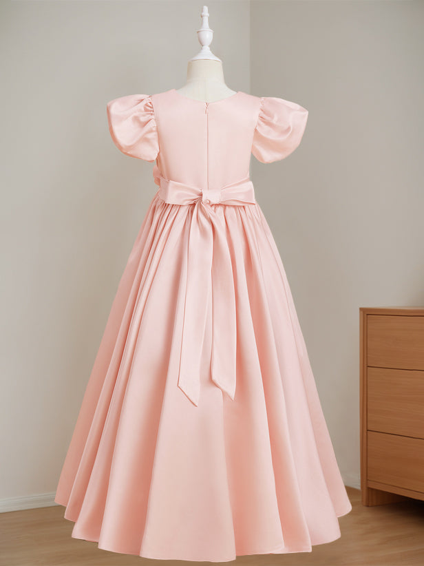 Robe de Demoiselle D'Honneur A-Line/Princess à Col en V et Manches Courtes, Longueur Au Sol, avec Fleurs 3D
