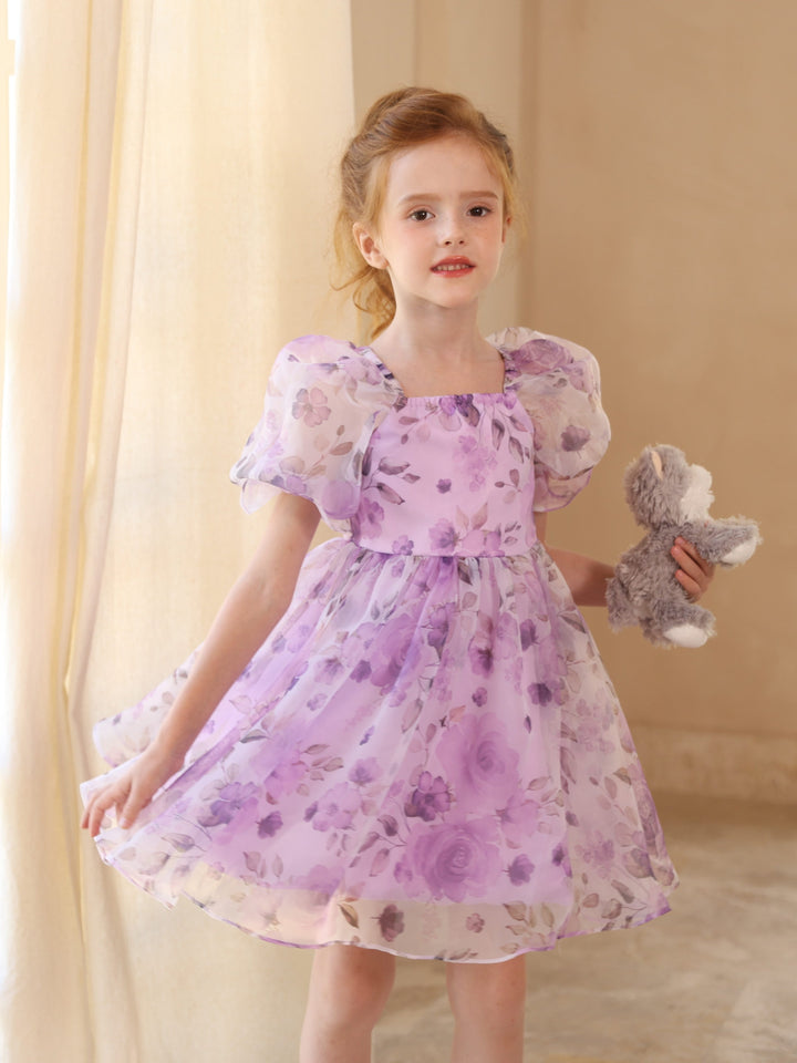 Robe de Bal en Tulle à Manches Courtes et Col Rond pour Fillette