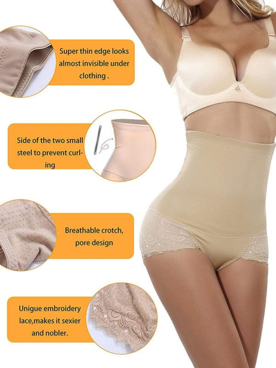 Slip Taille Haute en Coton à Dentelle, Décontracté, Classique et Élégant