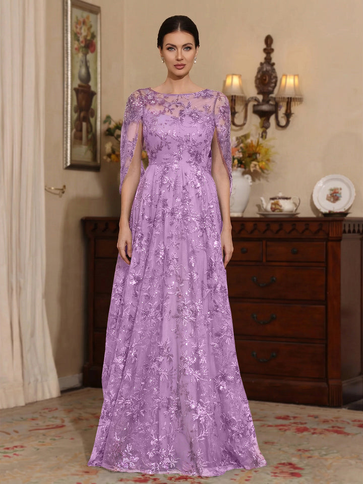 Ligne A/Princesse Scoop Dentelle Robes Mère de La Mariée Manches Cape Floral