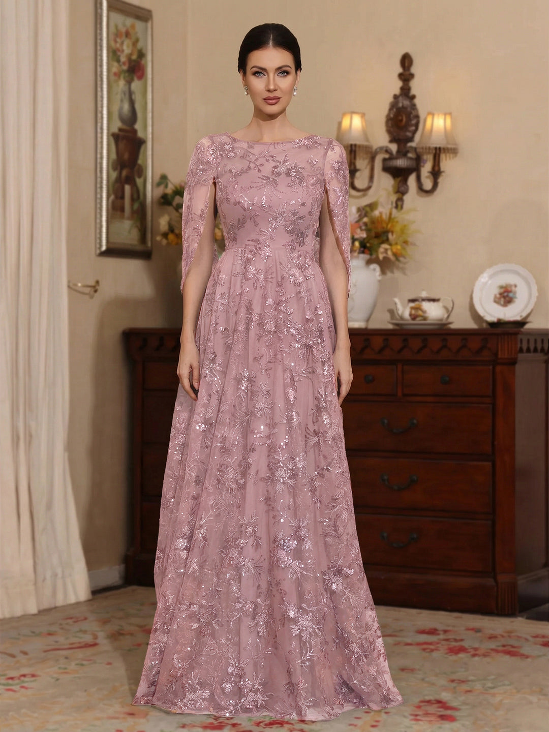 Ligne A/Princesse Scoop Dentelle Robes Mère de La Mariée Manches Cape Floral