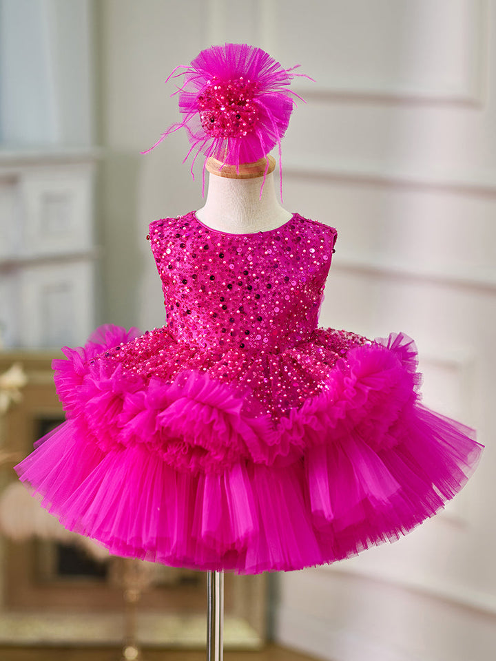 Robe Bébé Fille Longueur Genou en Tulle à Paillettes