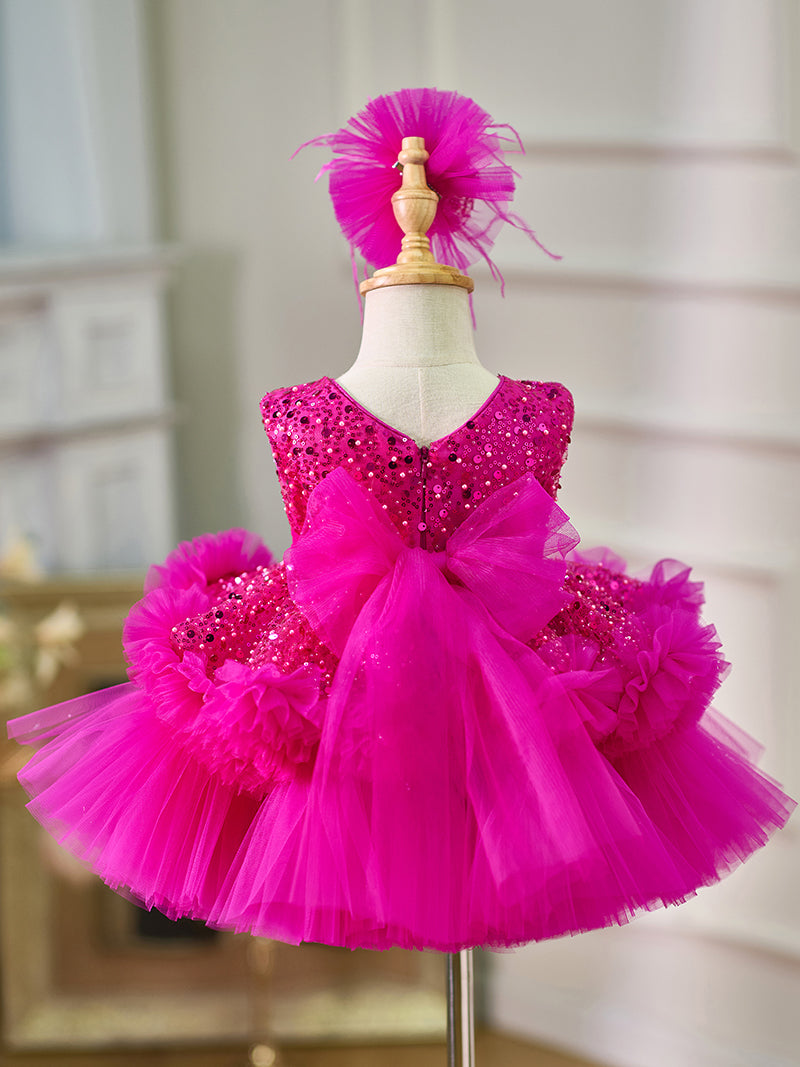 Robe Bébé Fille Longueur Genou en Tulle à Paillettes