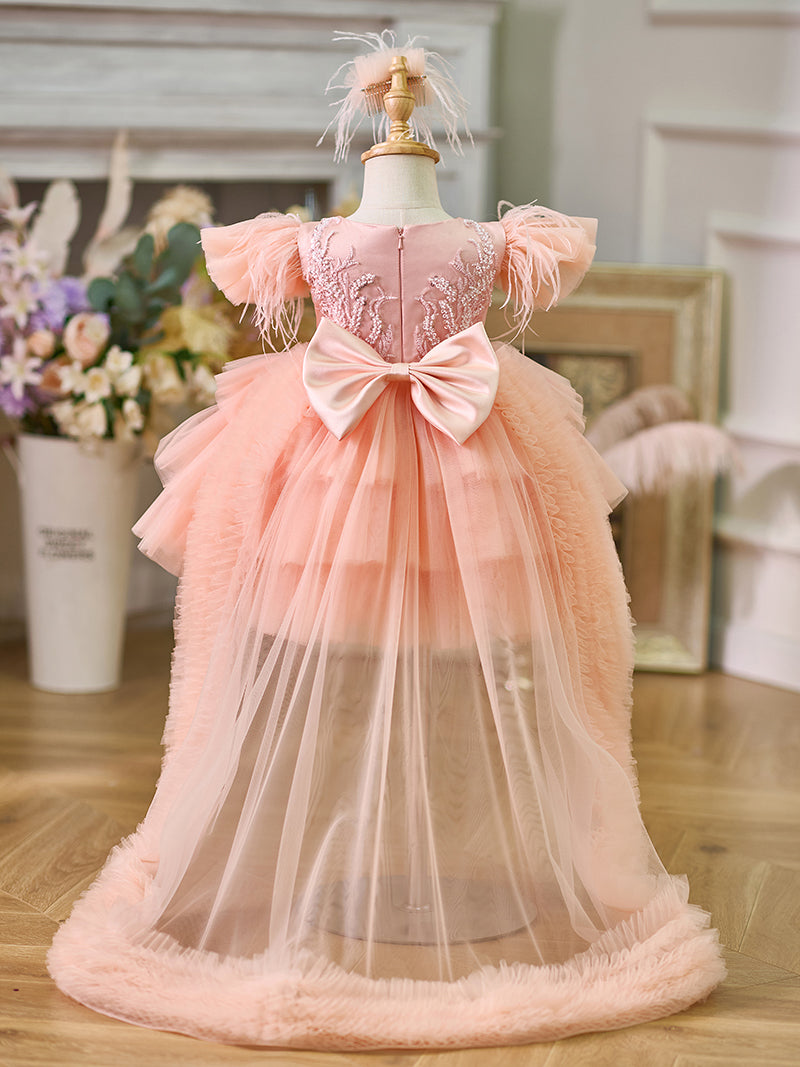 Robe de Bal/Princesse Asymétrique en Tulle pour Bébé Fille, Tenue de Fête pour 1Er Anniversaire