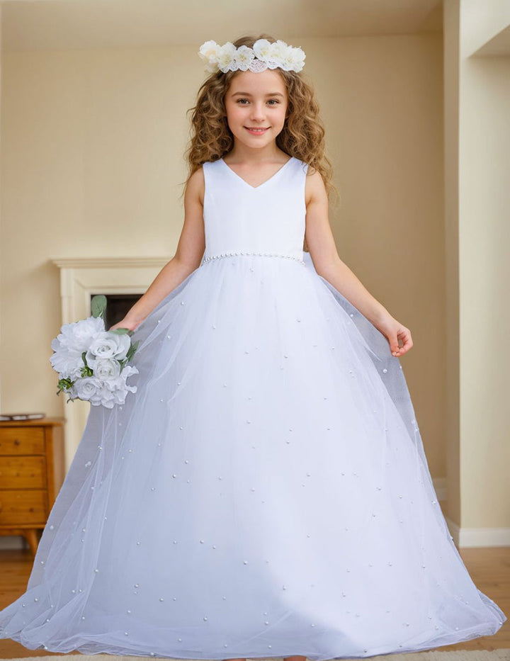 Robe de Bal Princesse Élégante en Satin et Tulle pour Fille