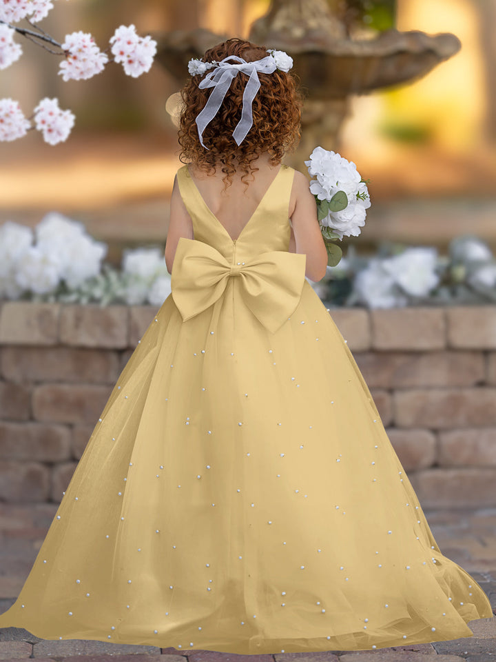 Robe de Bal Princesse Élégante en Satin et Tulle pour Fille