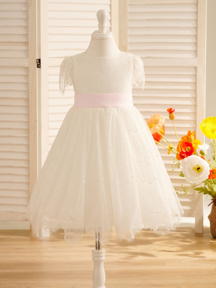 Robe de Demoiselle D'Honneur de Première Communion en Dentelle Ivoire