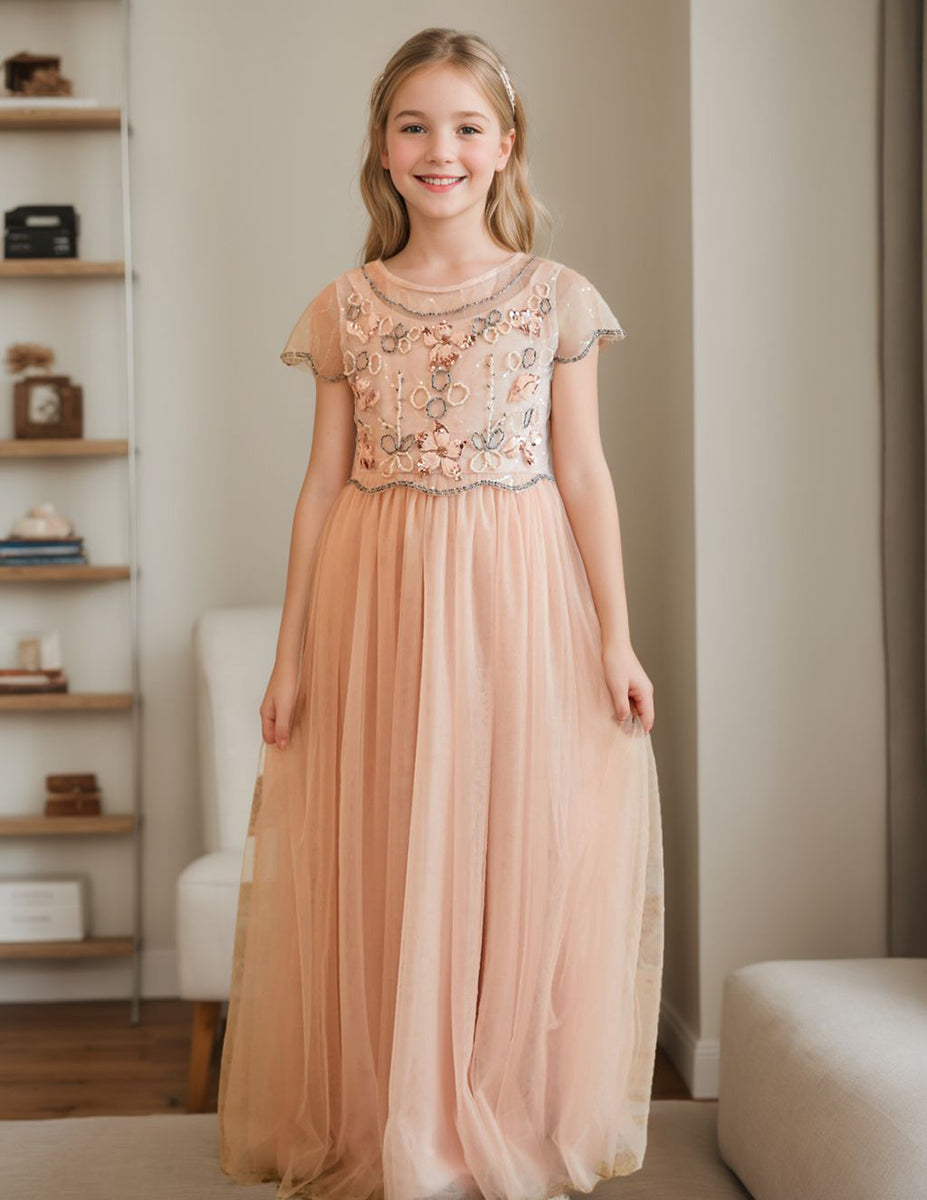 Robe de Demoiselle D'Honneur Rose en Mousseline de Soie Coupe A-Line Longueur Au Sol