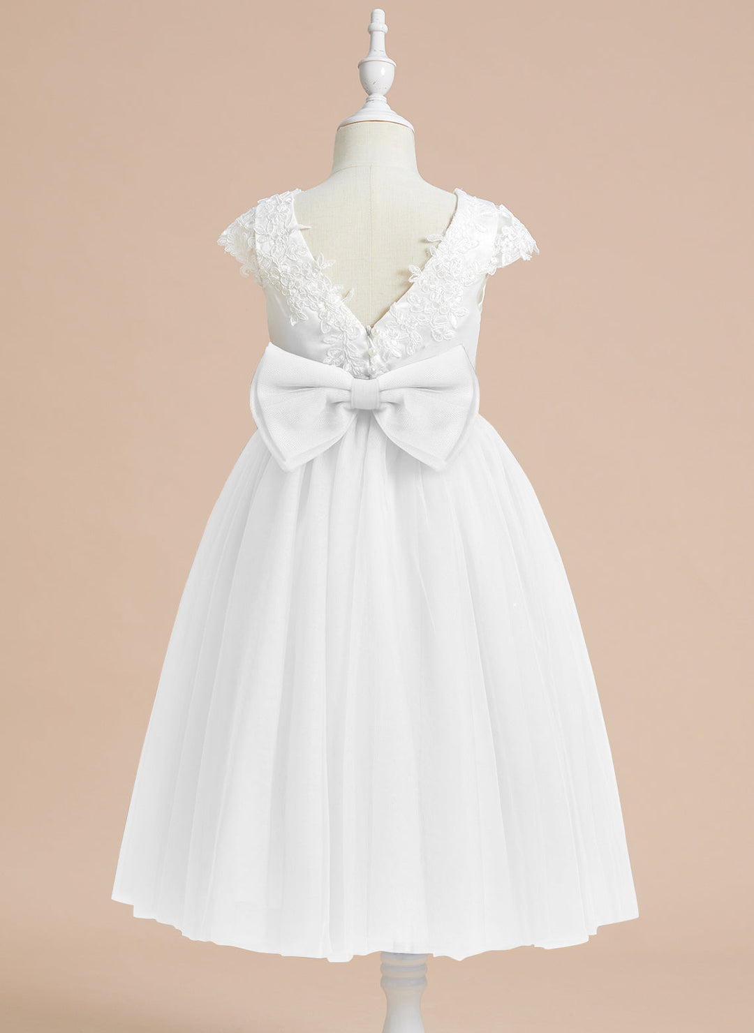 Robe de Première Communion en Tulle Satiné Coupe A-Line Longueur Thé