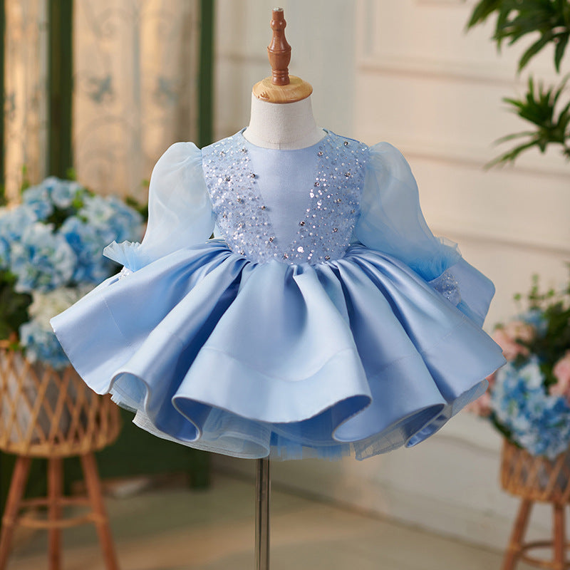 Robe Bébé Fille en Organza Bleu Longueur Genou