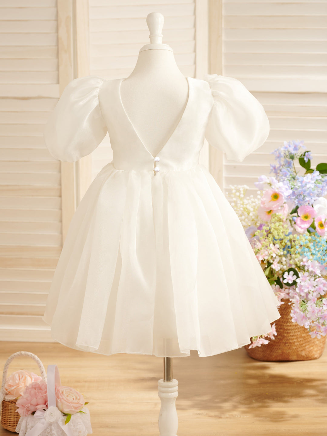 Robe de Bal/Princesse en Organza Longueur Genou pour Première Communion